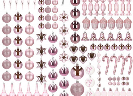 Kerstballen | 153 Stuks | Roze/Wit
