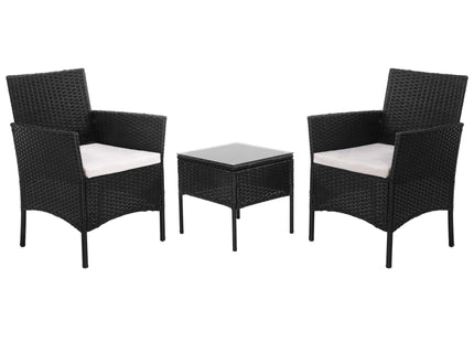 Tuinset - 3 Delig - Stoelen - Tafel - Rotan - Zwart/ Ecru