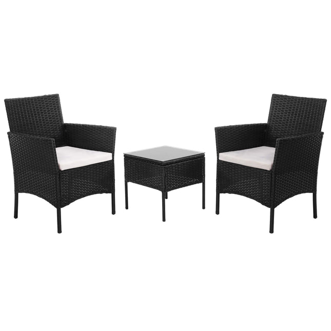 Tuinset - 3 Delig - Stoelen - Tafel - Rotan - Zwart/ Ecru