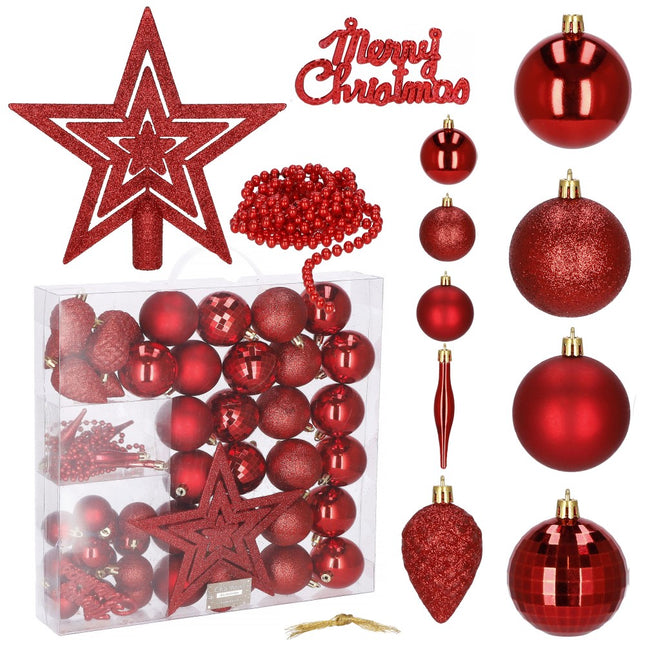 Kerstballen & Piek | 51 Stuks | Rood