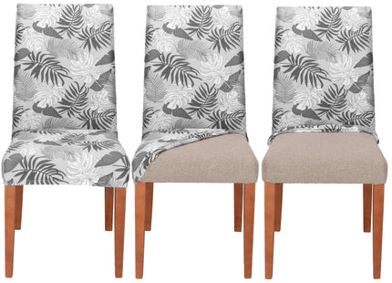 Stoelhoes - Voor Eetkamerstoelen - Met Stretch - Bladeren - Grijs