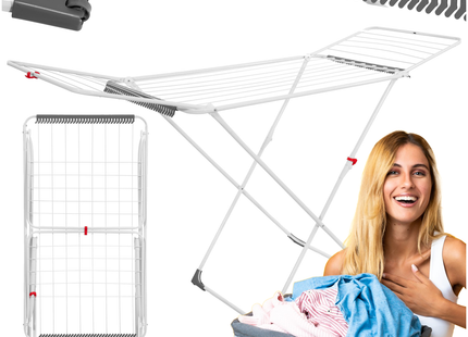 Droogrek - Wasrek - Droogtoren - 3 - Etages - Inklapbaar - Draaibaar - Wit - Staal - Kunststof - 15 KG