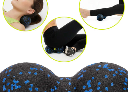 Massage Bal | Triggerpoint Bal | Peanut Ball | Lacrosse Bal | Massage | Blauw/Zwart | 16 cm