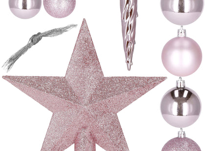 Kerstballen & Piek  | 33 Stuks | 5/6/8 cm | Roze