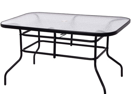 Tuintafel | 140 x 80 x 70 cm | Buitentafel | Eettafel Buiten | Metaal | Gehard Glas | 100 KG | Zwart
