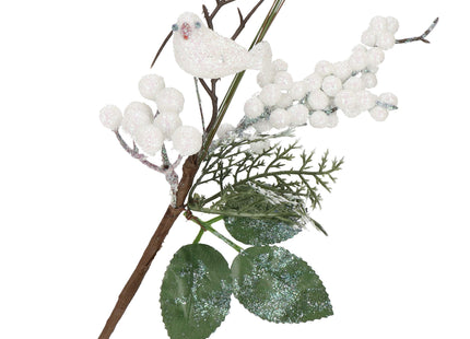 Kersttak | Decoratie | Glittervogel | Groen/Wit | 25.5 cm