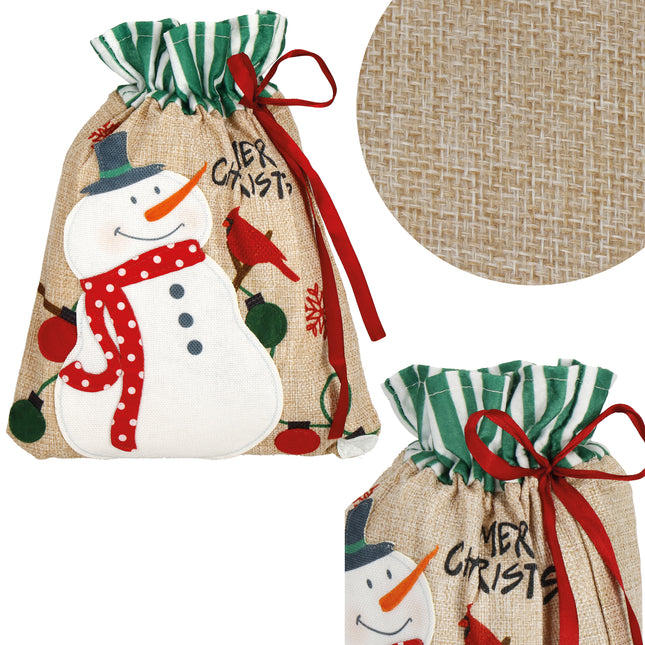 Kerstzak | Cadeautas | Sneeuwpop | 28 x 21 cm