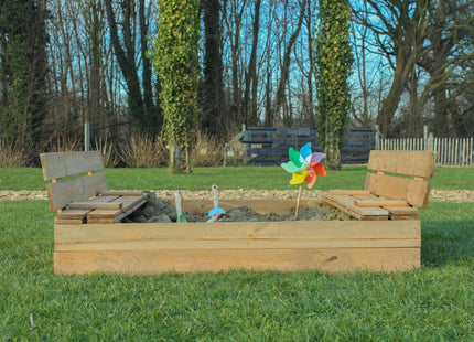 Muntel® Zandbak - Met Banken - Incl. Dekzeil & Gronddoek - Geïmpregneerd Hout - Montage Video - 120 x 120 CM