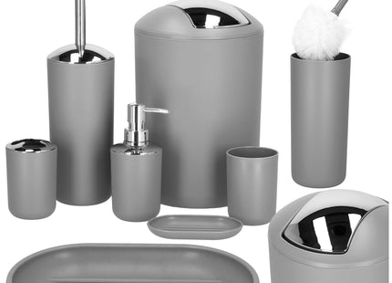 Badkameraccessoiresset - Prullenbak - Toiletborstel - Zeepdispencer - Tandenborstelbeker - Zeepbak - Mok - Grijs
