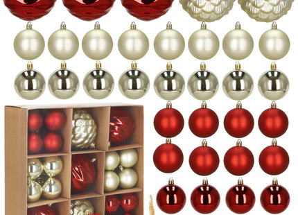 Kerstballen | 37 Stuks | 7/13 cm | Rood | Goud | Parelmoer