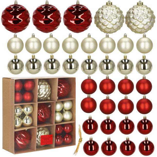 Kerstballen | 37 Stuks | 7/13 cm | Rood | Goud | Parelmoer