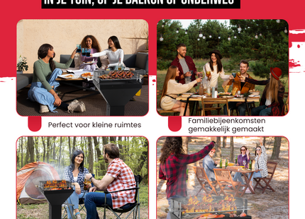 Houtskool barbecue - Zuil barbecue - BBQ - Asopvangbak - Schuifregelaar - RVS - Zwart