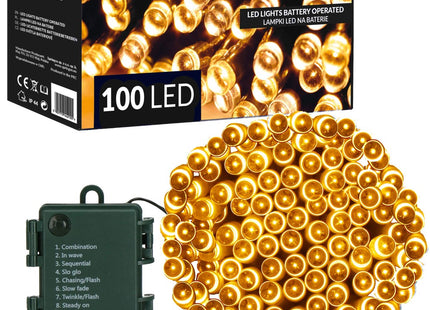 Kerstverlichting | 10,5 m | Batterij | 100 LED | Warm Wit