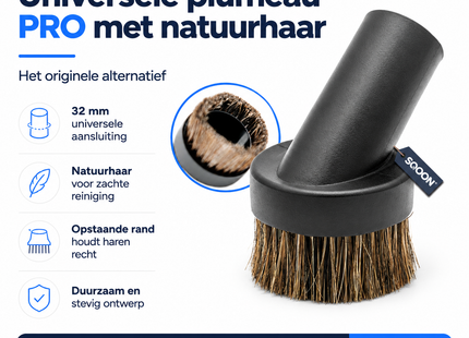SQOON® Universele Plumeau PRO – Geschikt voor Numatic, Taski, Nilfisk - Natuurhaar Borstel – 32 mm