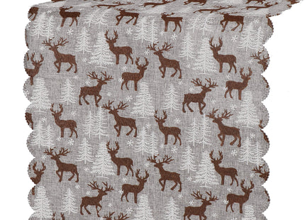 Tafelkleed -Kerst - Rendier - Grijs - Stof - 186 x 35 CM