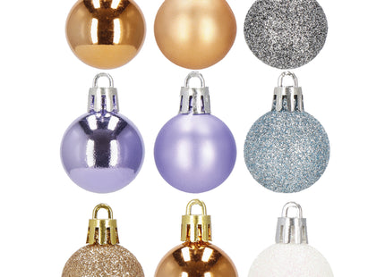 Kerstballen | 54 Stuks | 3 cm | Koper/Paars/Wit/Blauw/Lichtblauw/Grafiet