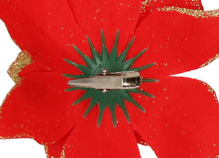 Kunstbloem - Ster van Bethlehem - Rood - Glitters - Clip
