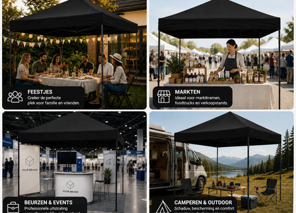Muntel® Partytent - 300x300x285cm - Hoogte Verstelbaar - PVC - Polyester - Harmonica- Frame - Antraciet- Draagtas