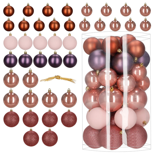 Kerstballen | 40 Stuks | 7/8/9 cm | Paars | Bruin | Parelmoer | Roségoud