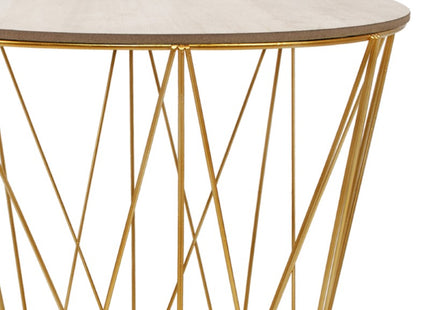Salontafel | Salontafel Rond | Bijzettafel | 1 Stuk | 30,5 cm | Goud/Licht Hout