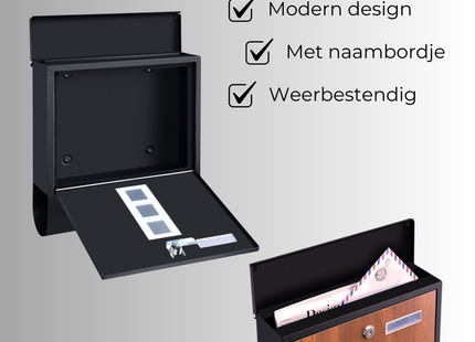 Brievenbus - Wandbrievenbus - Hangend - Staal - Antraciet - Houtlook - 9,5 x 30,5 x 33,5 cm