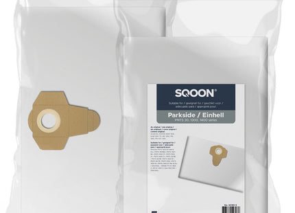 SQOON® Stofzuigerzakken  Geschikt voor Parkside / Einhell - Vervangt 23.421.30 / 23.511.52 / B-NT 1250 / H-NS 1250 / T5 / YPL 1250 / YPL 1252 / YPL N.G. 1250 - 5 Stuks