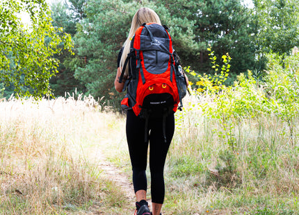Backpack - Rugzak - Multifunctioneel - Kamperen - Reizen - Regenhoes - Fluitje - 70 Liter - Grijs/Oranje