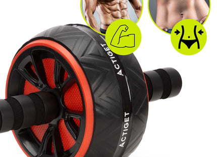 Buikspierwiel | AB Wheel | Buikspierroller | Inclusief Kniemat | Extra Breed | Zwart/Rood