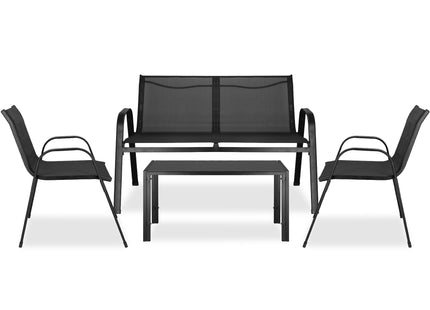 Tuinmeubelset - Bank - Stoelen - Glas - Zwart - Staal - Textileen - 120 Kg