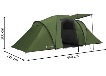 Tunneltent |Kampeertent | Tent | Waterdicht | 4 Persoons | 2 Slaapkamers | Groen | 460 x 200 x 245 cm