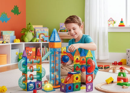 Springos® Magnetisch speelgoed - Knikkerbaan - 134 Stuks - Montessori speelgoed - Speelgoed kinderen