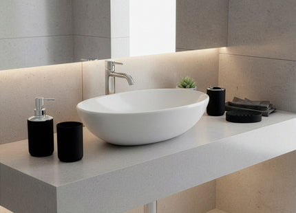 Badkameraccessoiresset - Prullenbak - Toiletborstel - Zeepdispencer - Tandenborstelbeker - Zeepbak - Mok - Zwart