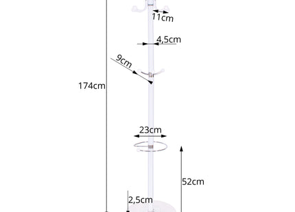 Staande Kapstok | Metaal | Marmer | 12 Haken | Wit | Zilver | 174 cm