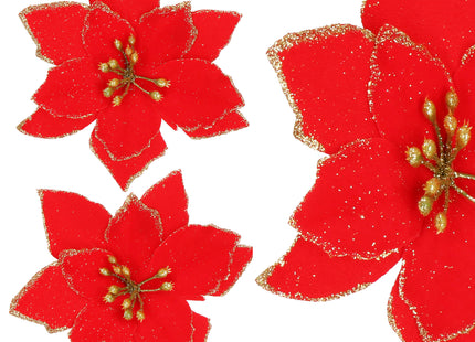 Kunstbloem - Ster van Bethlehem - Rood - Glitters - Clip
