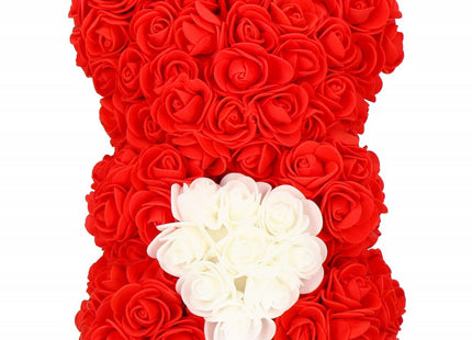 Rozen Beer | Rozenbeer | Rose Bear | Rozen Teddybeer | Liefde | Inclusief Giftbox | 25 x 17 x 16 cm | Rood / Wit