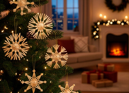 Kerstballen | 48 Stuks | Stro | Kerstversiering | Bruin