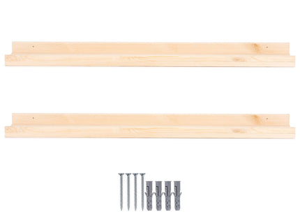 Wandplank - Boekenplank - Ophangbaar - Kruidenplank- Naturel - Grenenhout - 10 Kg - 90 cm - 2 Stuks