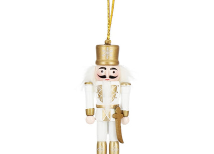 Notenkraker Kerst | Houten Soldaat | Kerstversiering | 5 Stuks | Goud/Wit | 12,5 cm