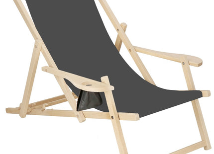 Ligbed | Strandstoel | Ligstoel | Verstelbaar | Armleuningen | Beukenhout | Handgemaakt | Grafiet