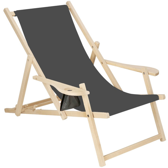Ligbed | Strandstoel | Ligstoel | Verstelbaar | Armleuningen | Beukenhout | Handgemaakt | Grafiet