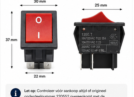 SQOON® Dubbelpolige rode schakelaar geschikt voor Numatic – Vervanger voor 220552