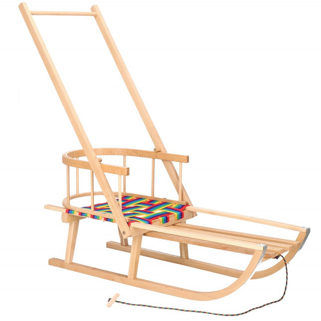 Slee + Rugleuning + Handvat | Sleeën & Accessoires | Winterspeelgoed | Gelakt Beukenhout | Neutraal/Multicolor