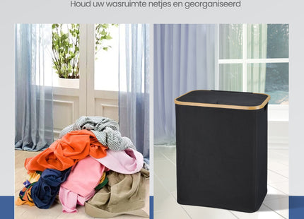 Dubbele Wasmand | Was Sorteerder | Met Deksel | 160 Liter | Zwart