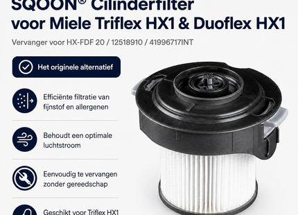 SQOON® Cilinderfilter geschikt voor Miele Triflex HX1 & Duoflex HX1 – Vervanger voor HX-FDF 20 / 12518910 / 41996717INT