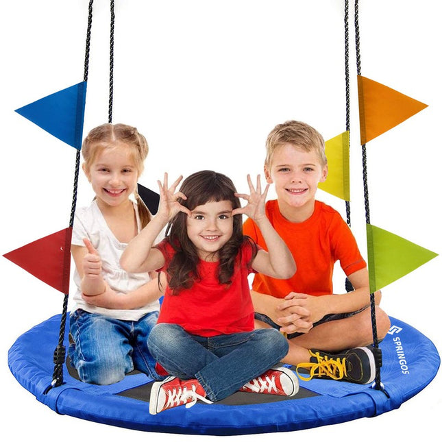 Nestschommel | Schommel Kinderen | Kinderschommel | Maximale Belasting 180 kg | Inclusief Vlaggetjes | Blauw/Zwart