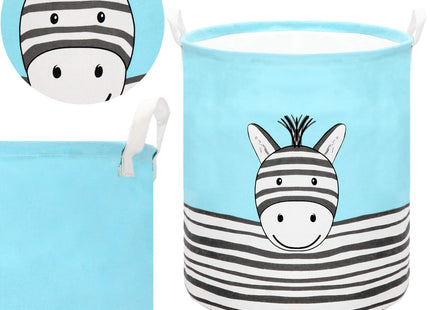 Opbergmand - Speelgoedmand - Kledingmand - Organizer - Handvatten - Zebra - Blauw -Zwart - Wit