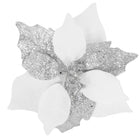 Kunstbloem Met Clip- Poinsettiatak - Ster van Bethlehem - Wit/Zilver - Glitters