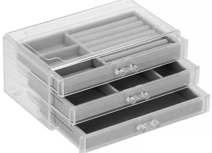 Sieradendoos | Juwelendoos | 3 Lades | 23 x 14 x 11 cm | Tinten grijs