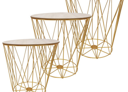 Salontafel | Salontafel Set | Rond | 3-Delig | Goud/Hout