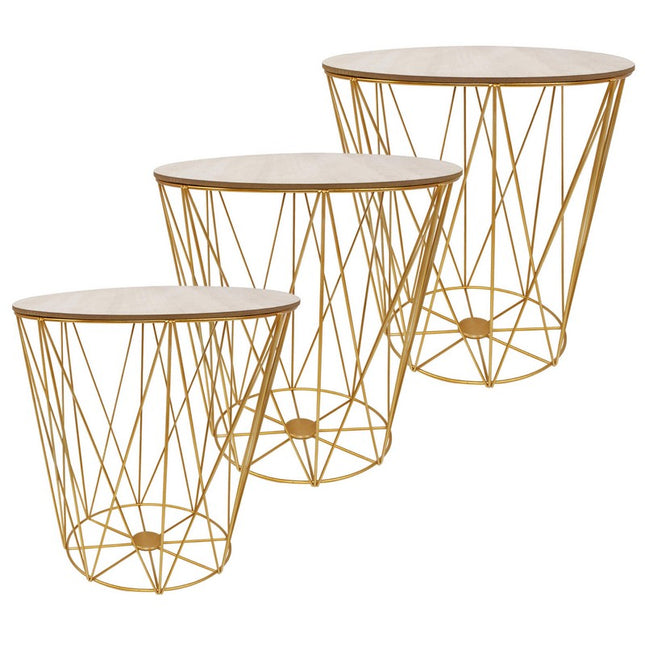 Salontafel | Salontafel Set | Rond | 3-Delig | Goud/Hout